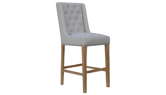 Button Back Stool With Studs - Natural