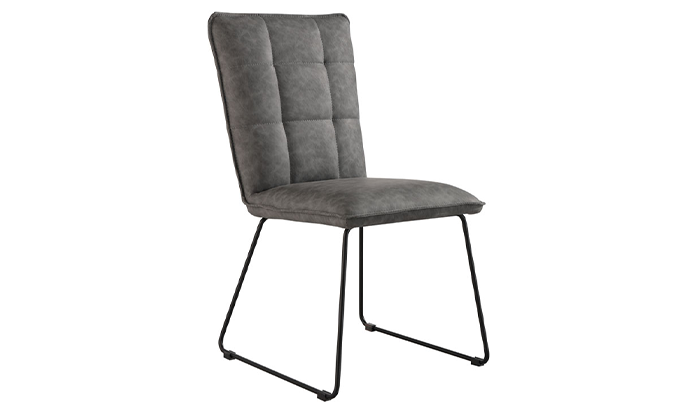 Panel Back Dining Chair With Angular Legs - Grey Pu