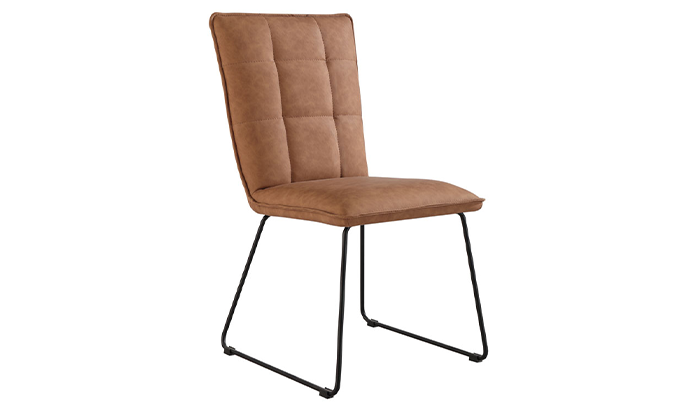 Panel Back Dining Chair With Angular Legs - Tan Pu
