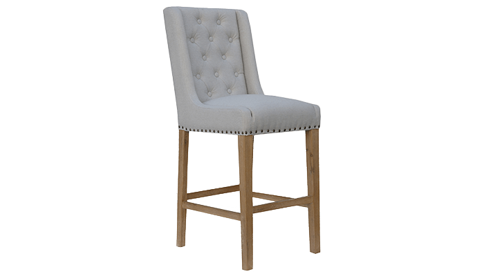 Button Back Bar Stool with Studs - Natural Fabric