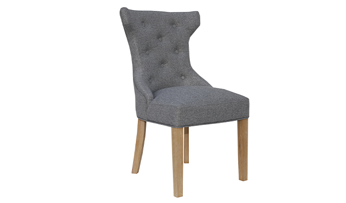Winged Button Back Light Grey Dining Chair With Metal Ring