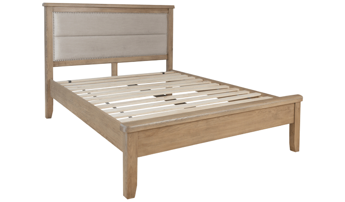 Double Bed Frame with Fabric Headboard and Low Foot End