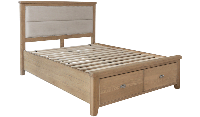 Superking Bed Frame with Fabric Headboard and Drawer End