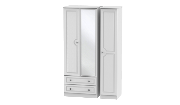 Tall 3 Door, 2 Left Drawer Wardrobe with Mirror