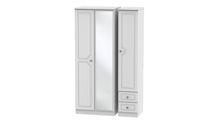 Tall 3 Door, 2 Right Drawer Wardrobe with Mirror