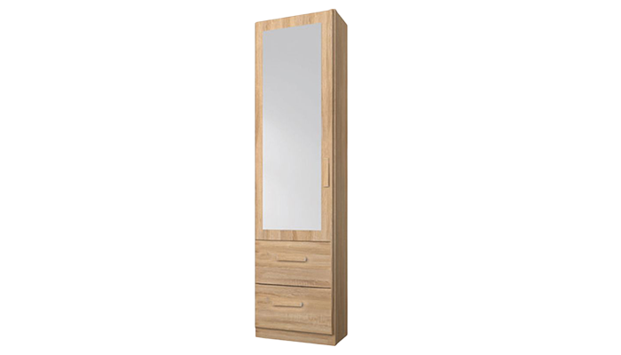 1 Hinged Mirror Door, 2 Drawer Wardrobe (LHF)