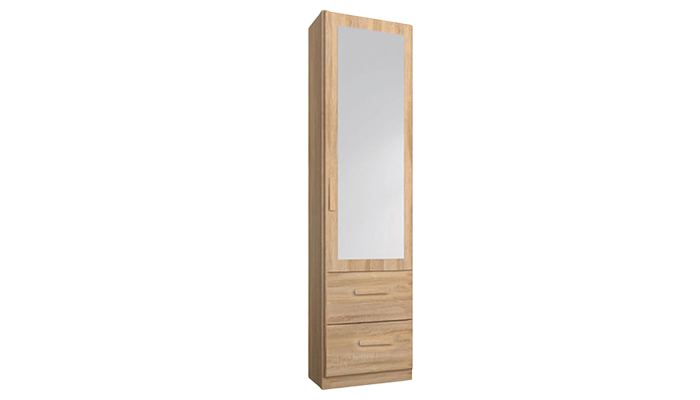 1 Hinged Mirror Door, 2 Drawer Wardrobe (RHF)