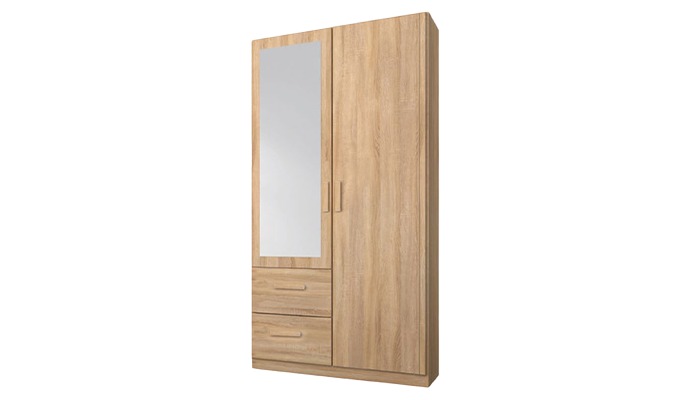 2 Hinged Door, Mirror and 2 Drawer Wardrobe (LHF)