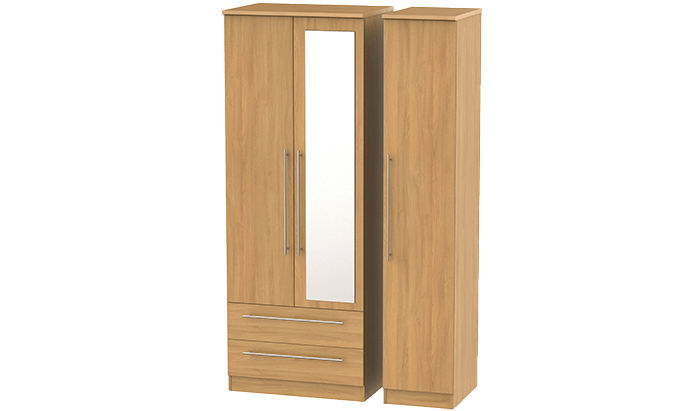 Tall 3 Door, 2 Left Drawer Wardrobe with Mirror