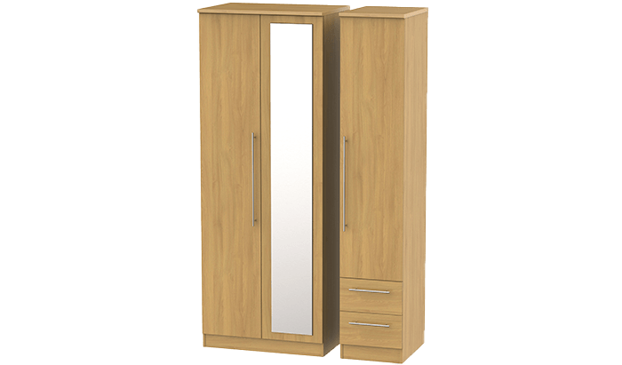 Tall 3 Door, 2 Right Drawer Wardrobe with Mirror